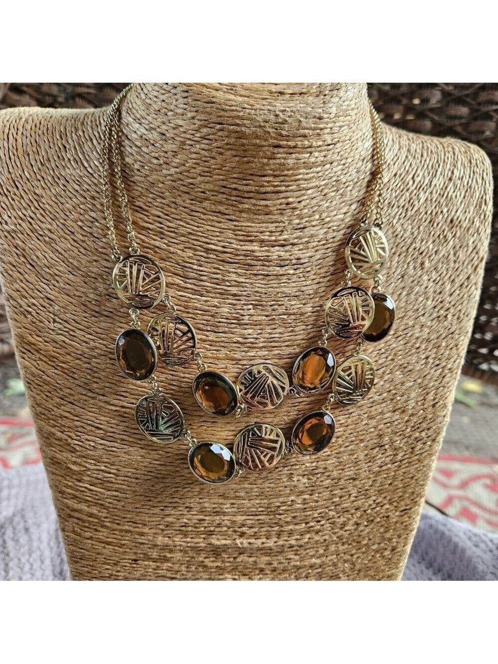 Vintage Avon Amber Glass & Gold-tone Beaded Necklace